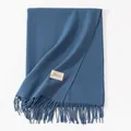 Solid blue long thick cashmere-like scarf with tassels, ideal for winter warmth and style - 200*68CM (No Tag) / Denim Blue
