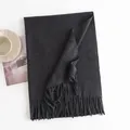 Premium solid charcoal grey long thickened winter scarf with soft fringe details - 200*68CM (No Tag) / Heathered Dark Gray