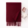 Premium burgundy wool scarf with fringe detail, solid color winter warm shawl wrap - 30x180cm / Dark Aster Red