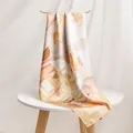 Premium 16mm silk twill scarf featuring elegant orange and yellow floral patterns in soft tones - 86x86 / Flower Field Loft