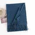 Blue solid color thick winter scarf with decorative fringe tassels for men and women - 200*68CM (No Tag) / Melange Blue