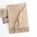 Elegant solid color thick warm winter pashmina shawl scarf with tassels in soft beige tone - 200*68CM (No Tag) / Melange Beige