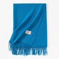 Cozy bright blue solid color winter scarf with elegant tassels for men and women - 200*68CM (No Tag) / Indigo