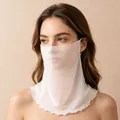 Atmungsaktive weiße Maulbeerseiden-Gesichtsmaske mit UV-Schutz und Nackenschutz - Weiß