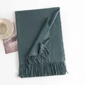 Soft teal solid color winter warm scarf with elegant tassel trim for men and women - 200*68CM (No Tag) / Melange Green