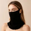 Weiche schwarze Maulbeerseide Kühlende Gesichtsmaske und Halstuch für den Sonnenschutz - Schwarz