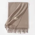 Elegant solid taupe winter scarf with soft tassel detail and woven brand label - 200*68CM (No Tag) / Oatmeal