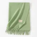 Premium soft sage green solid color long winter scarf with elegant tassel fringe detail - 200*68CM (No Tag) / Grass Green