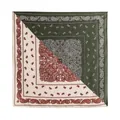 Élégant carré de soie vintage à motif paisley en vert forêt et une finition crème - Carré de Soie (FH26-6123-11) / Patchwork beige vert