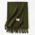 Solid olive green winter scarf for men and women with fringes warm thick pashmina shawl - 200*68CM (No Tag) / Olive Green