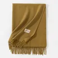 Soft mustard green thick winter scarf featuring long decorative tassels and a sewn brand label - 200*68CM (No Tag) / Mustard Green
