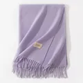 Premium soft lavender solid color long scarf with elegant tassels for winter warmth. - 200*68CM (No Tag) / Lilac