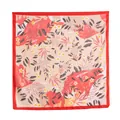 Elegant floral print square silk neck scarf with red borders and smooth texture detail - Red Framed Branches Style (FH26-6119-5)