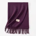 Elegant purple solid color scarf with classic tassel edges and brand label. - 200*68CM (No Tag) / Grape Purple
