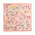 Elegant square pink silk scarf featuring a delicate floral and leaf pattern for women - Pink Framed Branches Style (FH26-6119-7)