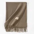 Solid color khaki winter scarf with fringe details and woven label - 200*68CM (No Tag) / Dark Pea Green