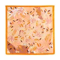 Square silk-like neck scarf with elegant orange floral and leaf prints for autumn - Orange Framed Branches Style (FH26-6119-8)