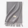 Solid grey winter scarf with soft tassels and minimalist woven Day April brand label - 200*68CM (No Tag) / Silver Gray