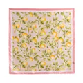 Elegante zijdeachtige vierkante sjaal met frisse citroenprint en roze biesje - Roze Wit Citroen (FH26-6117-7) / 70x70cm