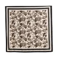 Carré de soie rétro à fleurs avec bordure noire dans les tons crème et brun - 65*65cm / Fleur Vintage Bordure Noire