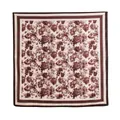 Foulard vintage en soie à fleurs marron pour femmes avec bordure élégante. - 65*65cm / Fleur Vintage Bordure Café