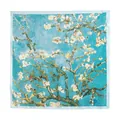 Elegante vierkante sjaal van kunstzijde met Van Gogh amandelbloesem kunstprint sjaal - Blauwe Perenbloesem (FH26-6117-9) / 70x70cm