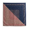 Carré de soie vintage avec motif cachemire bicolore en bleu marine et marron clair - Carré de Soie (FH26-6123-12)