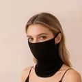 Premium black silk sun protection neck gaiter and face mask for women's golf and outdoor sports - Black