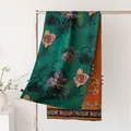 Elegant double-sided mulberry silk shawl featuring lotus floral jacquard and buckle - Long Style (FHZ26-90388) / 190x53cm / Emerald Pool Lotus
