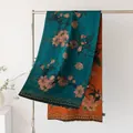 Elegant luxury dual-sided silk scarf featuring vintage floral patterns in teal and orange colors - Double Layered With Buckle Begonia