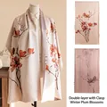 Elegant New Chinese style silk shawl featuring winter plum blossom print and double-layer buckle - Double Layer with Buckle (FHZ26-90382-1) / 53*192cm / Winter Plum Blossom