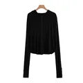 Giacca da sole nera da donna in seta di ghiaccio traspirante con cappuccio e asole - XL / Top / Nero