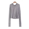 Giacca protettiva solare in seta di ghiaccio viola chiaro con cappuccio da donna - XL / Top / grigio-argento