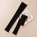 Mangas de protección solar premium de seda de morera negra larga para protección UV - M / Estilo de Volantes de Encaje / Negro