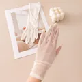 Elegant off-white silk mesh sun protection gloves for women driving short lace style - White