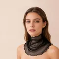 Elegant black silk mesh neck gaiter with wood ear ruffled edges for sun protection and style - Black