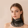 Elegant black silk mesh neck gaiter with white polka dots for women's neck protection - Polka Dot Style / Black White Polka Dot