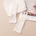 Elegant white silk and lace gloves perfect for bridal wedding or summer sun protection - One Size / White