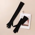Elegant long black mulberry silk sun protection gloves for women's formal party wear - Black