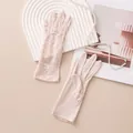 Elegant women's mulberry silk lace sun protection gloves in a light beige shade - One Size / Beige