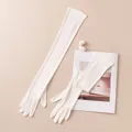 Elegant white long mulberry silk gloves for sun protection and formal evening parties - White