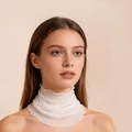 Elegant white silk mesh neck gaiter with ruffled edges for effective sun protection. - White