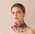 Elegant floral print silk neck scarf with breathable knitted mesh for sun protection - Abstract Floral Style / Sunflower Pattern