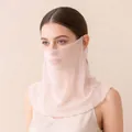 Breathable light pink sun protection veil for comprehensive face and neck UV protection - One Size / Beige