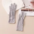 Grey mulberry silk sun protection gloves with elegant lace mesh detail for women - One Size / Silver Gray