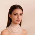 Elegant silk sun protection neck gaiter with ruffled edge in cream white mesh fabric - Beige