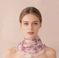 Elegant floral silk neck scarf for women in pink and purple tones - Purple Floral Style / Purple Pink Floral