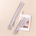 Elegant long grey mulberry silk sun protection gloves for women's summer etiquette party - Silver Gray