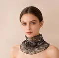 Elegant mulberry silk mesh neck gaiter with dark floral pattern for sun protection - Turning Stone to Gold