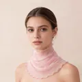 Elegant light pink mesh sun protection neck gaiter with ruffled lettuce trim edges - Light Pink